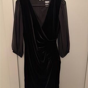 DKNY Black Velvet Long Sleeve Dress